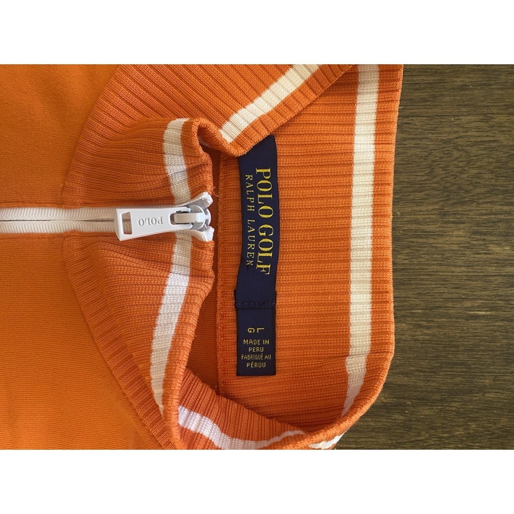 Polo Golf Ralph Lauren Womens Pebble Beach Orange Quarter Zip Sweater Large - Picture 3 of 4